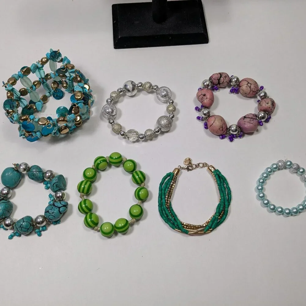 Beaded Bracelet Lot 7 Fashion Jewelry Ready to Wear Variety Colors Styles Stack